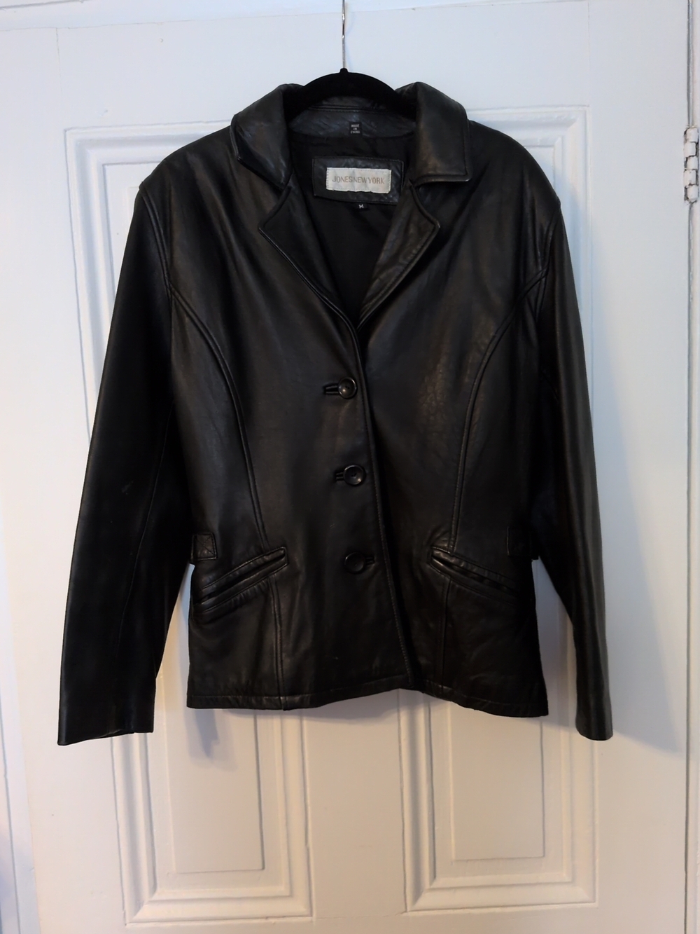 Jones New York Black Leather Button-Front Jacket